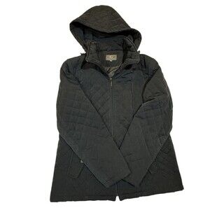 Navy Quilted Hooded Jacket -‎ Gallery Brand - with Zip Front & Pockets